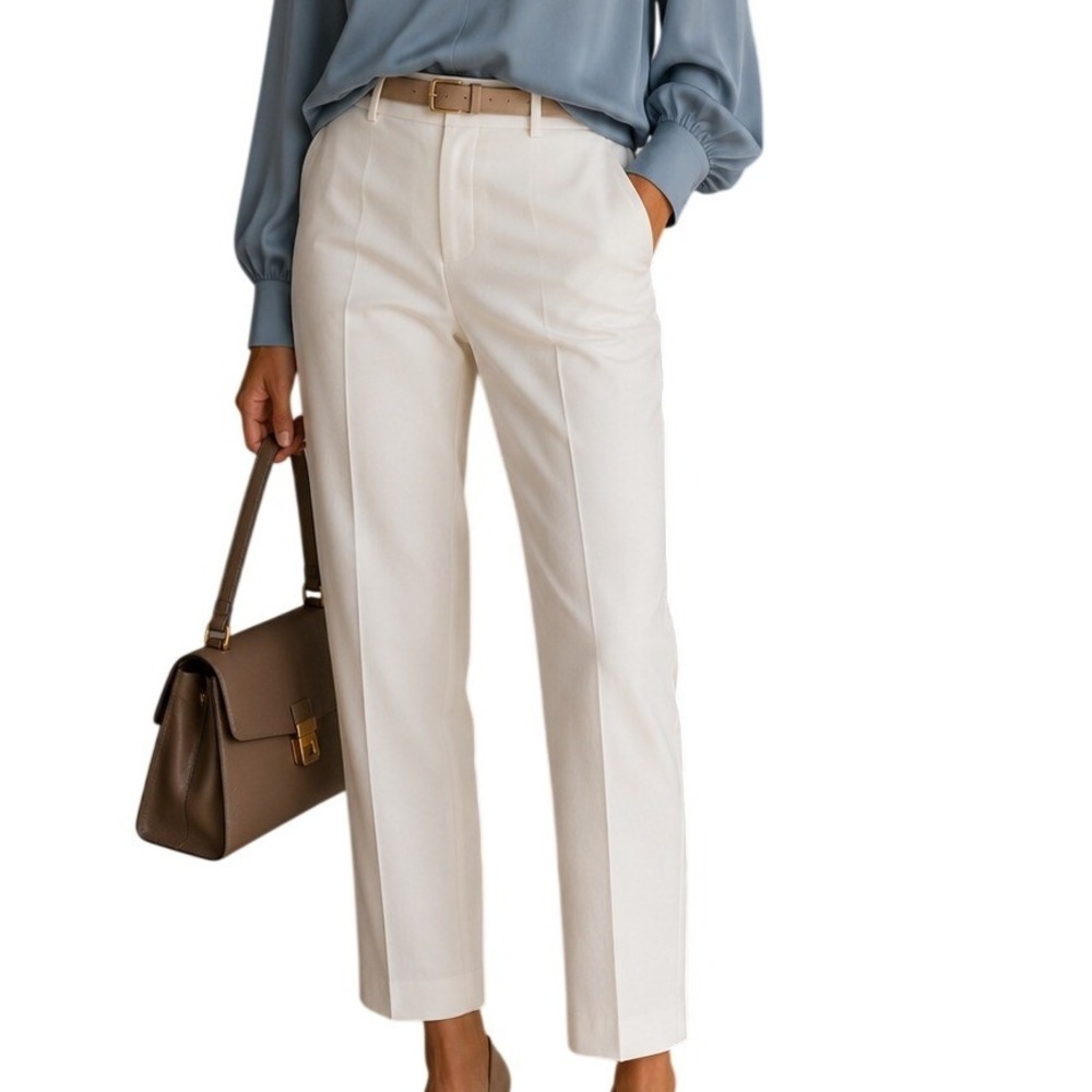 Ann Taylor White Ankle Pants Size 4 Cotton Blend Mid Rise Career Trousers